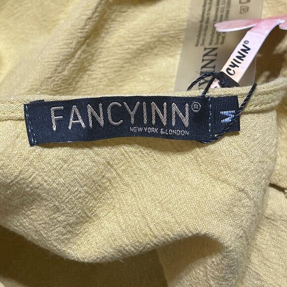 New FancyInn Cropped Top V-Neck Ruffle Mustard Yellow Size M Medium - Picture 4 of 5